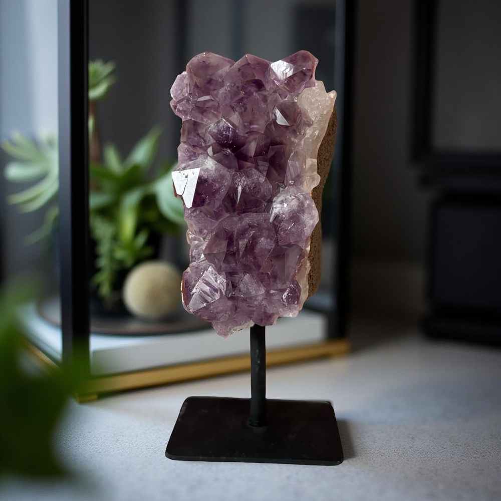 Amethyst Crystal Cluster on Stand - Mounted Raw Purple Crystalline Specimen